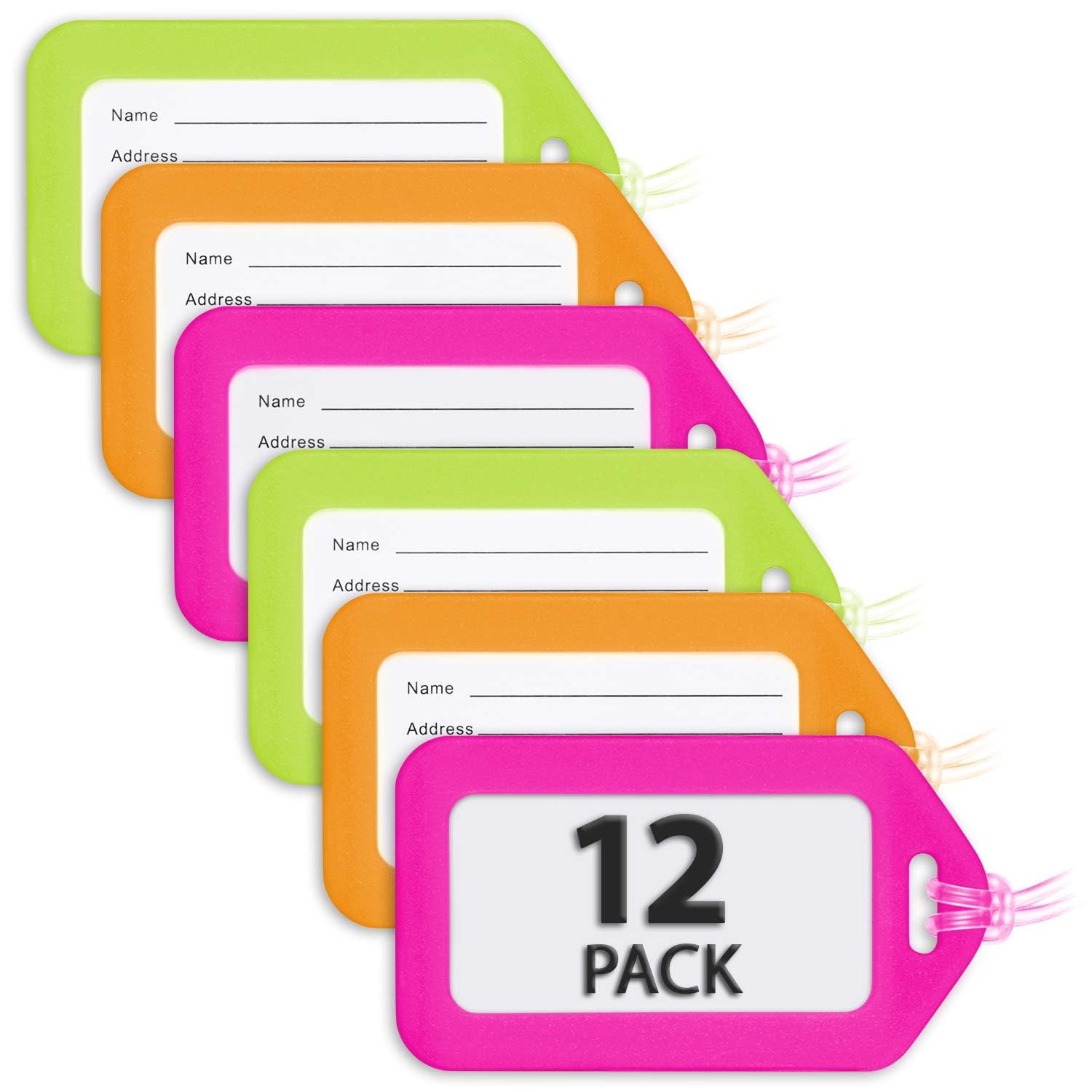 MIFFLIN Luggage Tags (Assorted, 12 PK), Bag Tag for Baggage, Suitcase Tags Bulk