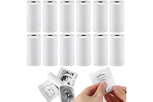 BYBOUS 12 Rolls White Self-Adhesive Thermal Paper, 53x28mm Printing Sticker for Phomemo Memoking Mini Printer, Small Label Pr