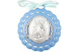 WJH Moulded Acrylic Blue Crib Medal with Guardian Angel for Baby Boy Nursery Decor, 3 1/2 Inch