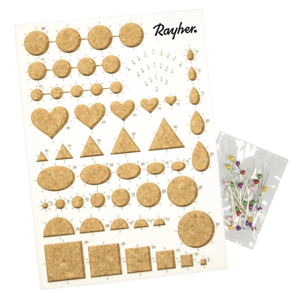 RAYHER Quilling Stencil Set with Cork Plate with Needles, Plastic, Multi-Colour, 210 x 150 x 8 mm