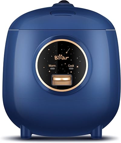 Bear Small 2 Cup Rice Cooker Steamer One Touch Keep Warm Blue