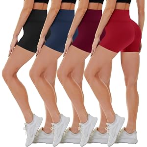 CAMPSNAIL 4 Pack Biker Shorts for Women High Waist - 5"/8" Tummy Control Soft Athletic Yoga Workout Running Gym Shorts