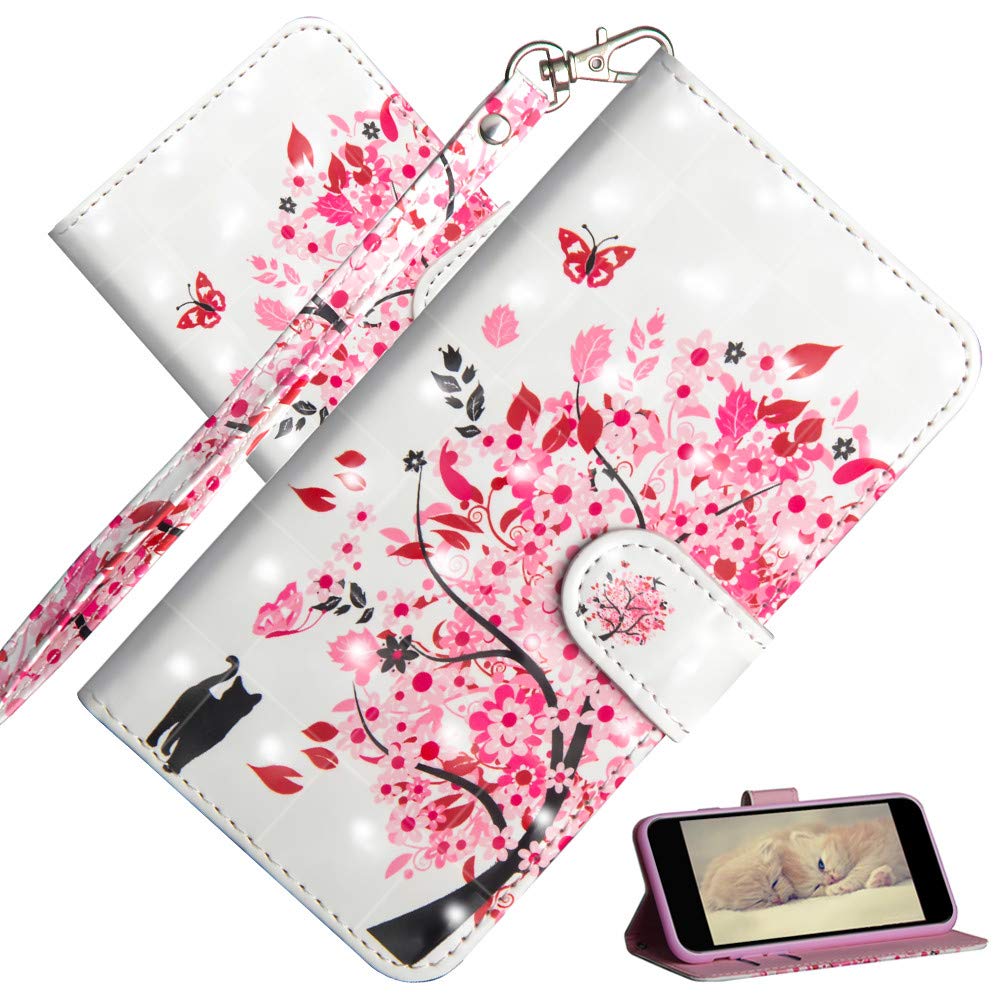 COTDINFOR Wallet Case For Moto G 5G Plus Case Art 3D Painted PU Leather Magnetic Clasp Card Holder Stand Flip Case for Motorola Moto G 5G Plus Cover Flower Tree Cat YX.