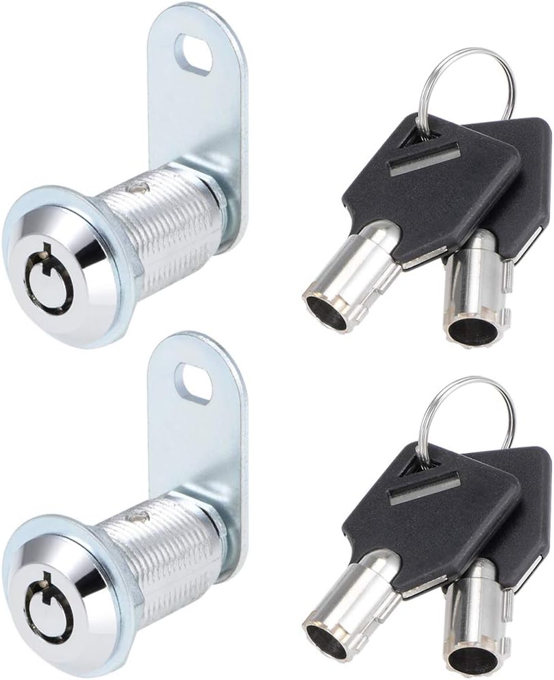 sourcing map Tubular Cam Lock, 1-1/8" Cylinder Length, Fits Up to 3/4" Thick Panel Keyed Alike, 2Pcs, Chrome