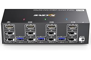 KVM Switch 3 Monitors 3 Computers 4K@144Hz, MLEEDA HDMI+2 Displayport KVM Switch Triple Monitor for 3 Computer Share 3 Monito