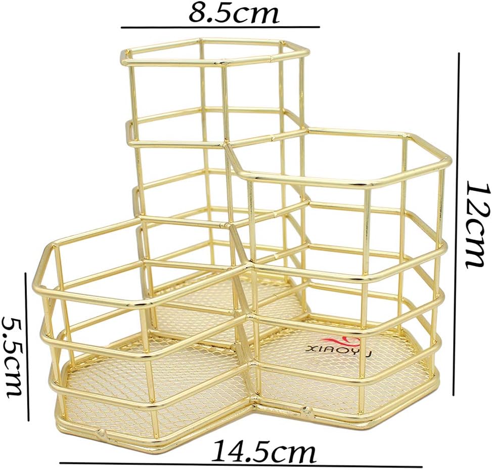 Xiaoyu Pencil Holder, Decorative Metal Pen Cup Holder, Desk Stationery Storage Organizer for Home School and Office, Gold - Image 5