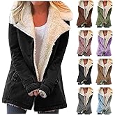 KVOTUU Winter Coats for Women Fleece Lined Denim Jacket Lapel Collar Warm Plush Sherpa Padded Jacket Buttons Overcoat Outwear