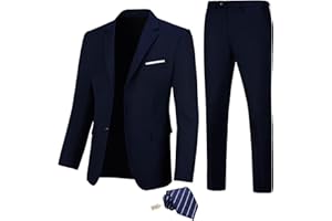 Fesenbo Men Suit Slim Fit 2 Piece Solid 2 Button Business Suits Blazer Wedding Prom Tuxedo for Men Suit Jacket Pants with Tie