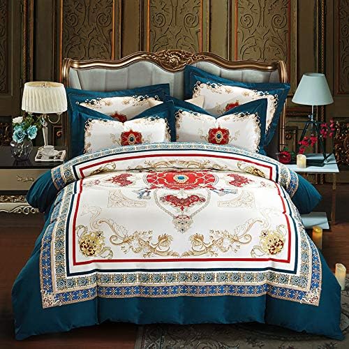 yaonuli Thick cotton active ecological sanding four-piece flower cotton quilt cover sheet Polka blue card (green) 2.0m bed quilt cover 220x240cm