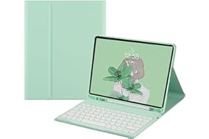 HENGHUI Keyboard Case for Galaxy Tab S9 FE 10.9 inch/Tab S9 11 inch/Tab S8 11"/Tab S7 11" Detachable Magnetic Color Keyboard Cover Cute Round Key,MintGreen