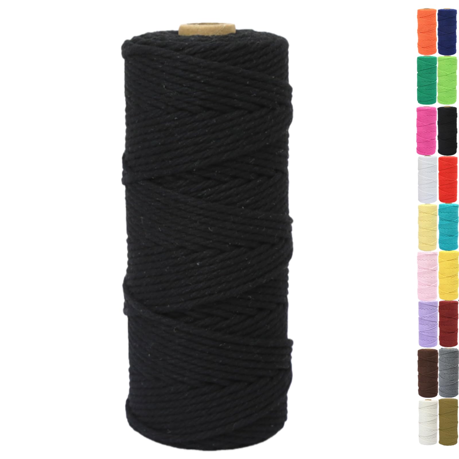 Binwat Natural Macrame Cotton Cord Twine String Colored Cotton Rope Yarn for DIY Crafts Knitting Plant Hangers Christmas Wedding Decor (Black, 2mmx200m)