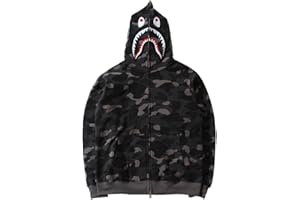 EUDOLAH Hoodie Cotton Shark Camo Fashion Jacket Sweatershirt Zip Up Hip-Hop Outerwear for Men Women