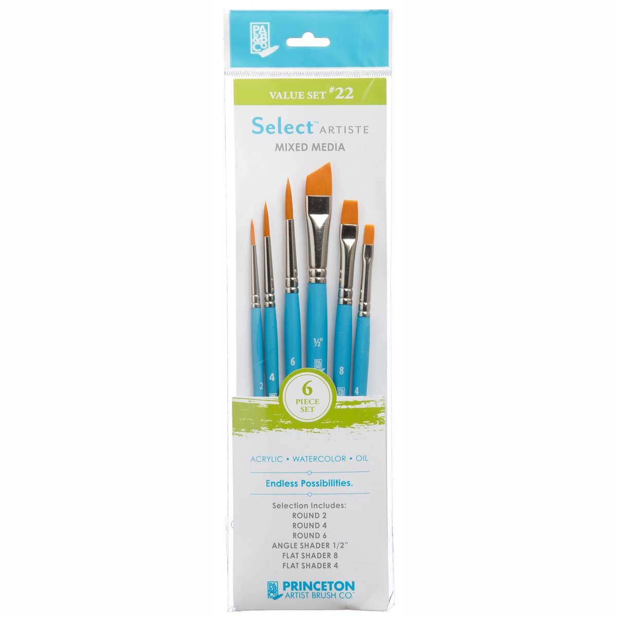 PRINCETON ARTIST BRUSH CO. Synthetic Artist Brush Set, Blue Handle, Silver Ferrule 23-7
