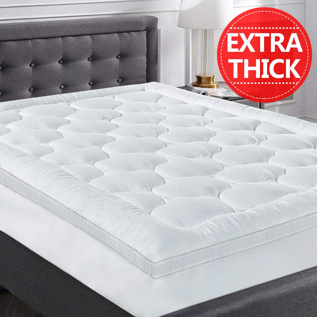 COHOME Queen Size Mattress Topper Extra Thick Cooling Mattress Pad 400TC Cotton Top Plush Down Alternative Fill Pillow Top Mattress Cover with 8-21 Inch Deep Pocket