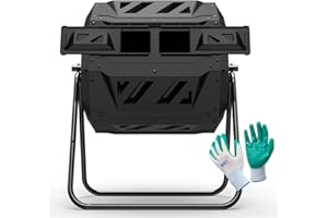 NAZHURA Compost Tumbler Bin Composter Dual Chamber 43 Gallon (Bundled with Pearson's Gardening Gloves)