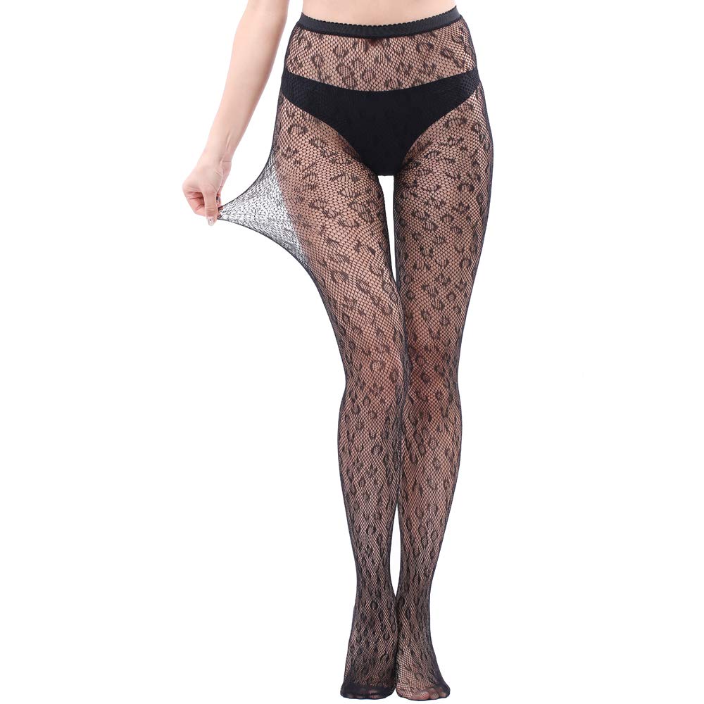 Photo 1 of WEANMIX Leopard Patterned Fishnet sheertex Tights Black Stockings Cheetah Print Lace Pantyhose for Women