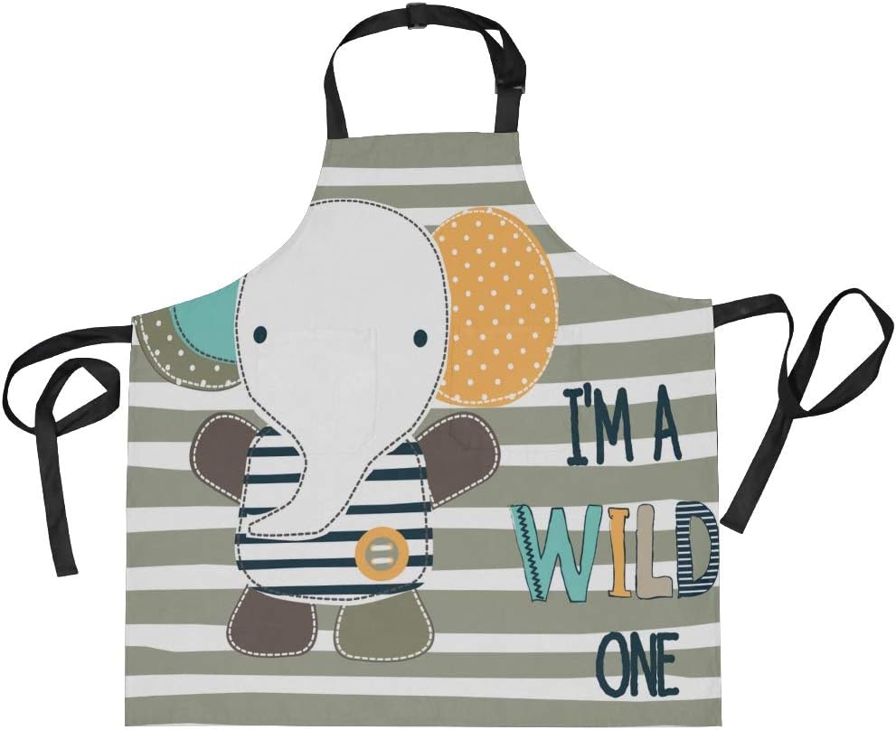 Amazon Kapanou エプロン かわいい象の赤ちゃんベクトルイラスト野生 耐久性 調節可能 おしゃれ 男女兼用 仕事用 保育士 カフェ 料理室 家庭用 ファッション柄 エプロン オンライン通販