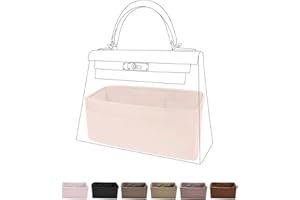 DGAZ Bag Organizer Insert, Silk Purse Organizer, Luxury Handbag Tote in Bag Shapers, Fits Kelly mini I/mini II /20/25/28/32/35/40 Bags (Craie, KL28)