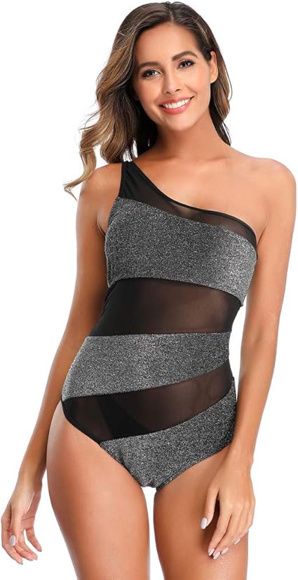 one shoulder mesh swimsuit