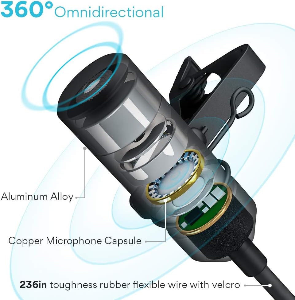 Lavalier Microphone MAONO AU-100R Rechargeable Omnidirectional Condenser Clip On Lapel Mic with LED Indicator for Recording, Interview, Vlogging, Voice Dictation, ASMR, Camera, DSLR, Smartphone, PC: Musical Instruments