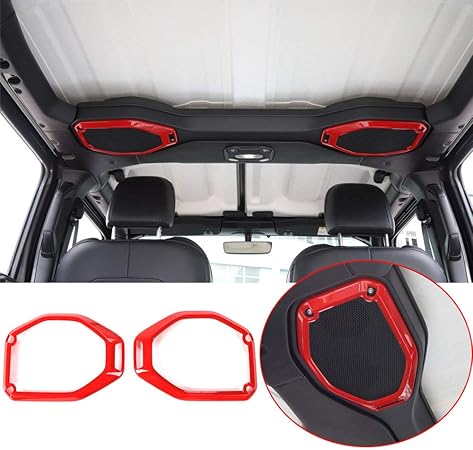 Amazon Jeep Wrangler Gladiator ジープ ラングラー グラディエーター 18 Jl Jt ヘッドホーンリング ルーフスピーカー装飾フレーム ルーフホーンフレーム 装着簡単 Jl Jtパーツ アクセサリー おしゃれ 2点セット Abs レッド シフトレバー 車 バイク