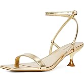 Modatope Kitten Heels for Women Open Square Toe Ankle Strap Sandals Low Heels Dress Shoes for Party
