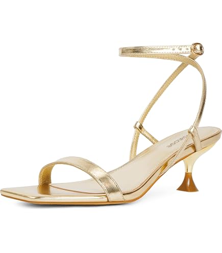 Amazon.com | Modatope Gold Sandals with Ankle Strap Open Square Toe Kitten Heels Women Gold Metallic Heeled Sandals Size 10