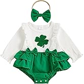 BemeyourBBs St Patricks Day Baby Girl Outfit Shamrock Long Sleeve Bubble Romper Jumpsuit Headband Infant Cute Spring Clothes