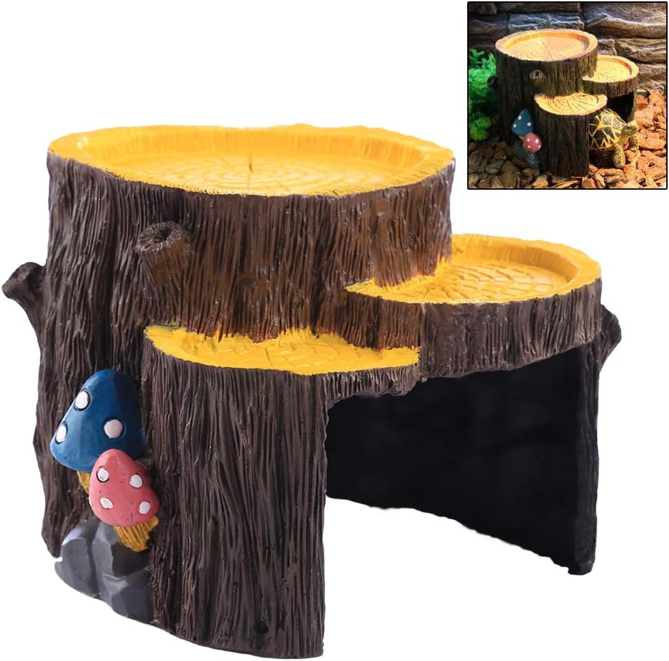 junkai Reptile Hideouts Tortoise Hiding Place Hut，Resin Tortoise Cave Tree Hole for Lizard Scorpion Spiders，Aquarium Pet Supplies