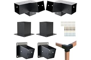 TOCRETOARE Pergola Kit, 15° 3-Way Slanted Roof Pergola Bracket Set, Powder-Coated Roof Wall Mount Pergola Brackets 4"" x 4"" (Actual: 3.5x3.5 Inch), Pergola Hardware for Porch Gazebo Backyard (6 pcs), Black