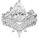 SLIACETE 2 ct Moissanite Leaf Wedding Rings Set Kite/Oval/Pear/Coffin Cut White Gold 925 Sterling Silver Vintage Leaves Band Engagement Bridal Sets Promise Rings for Women Wife