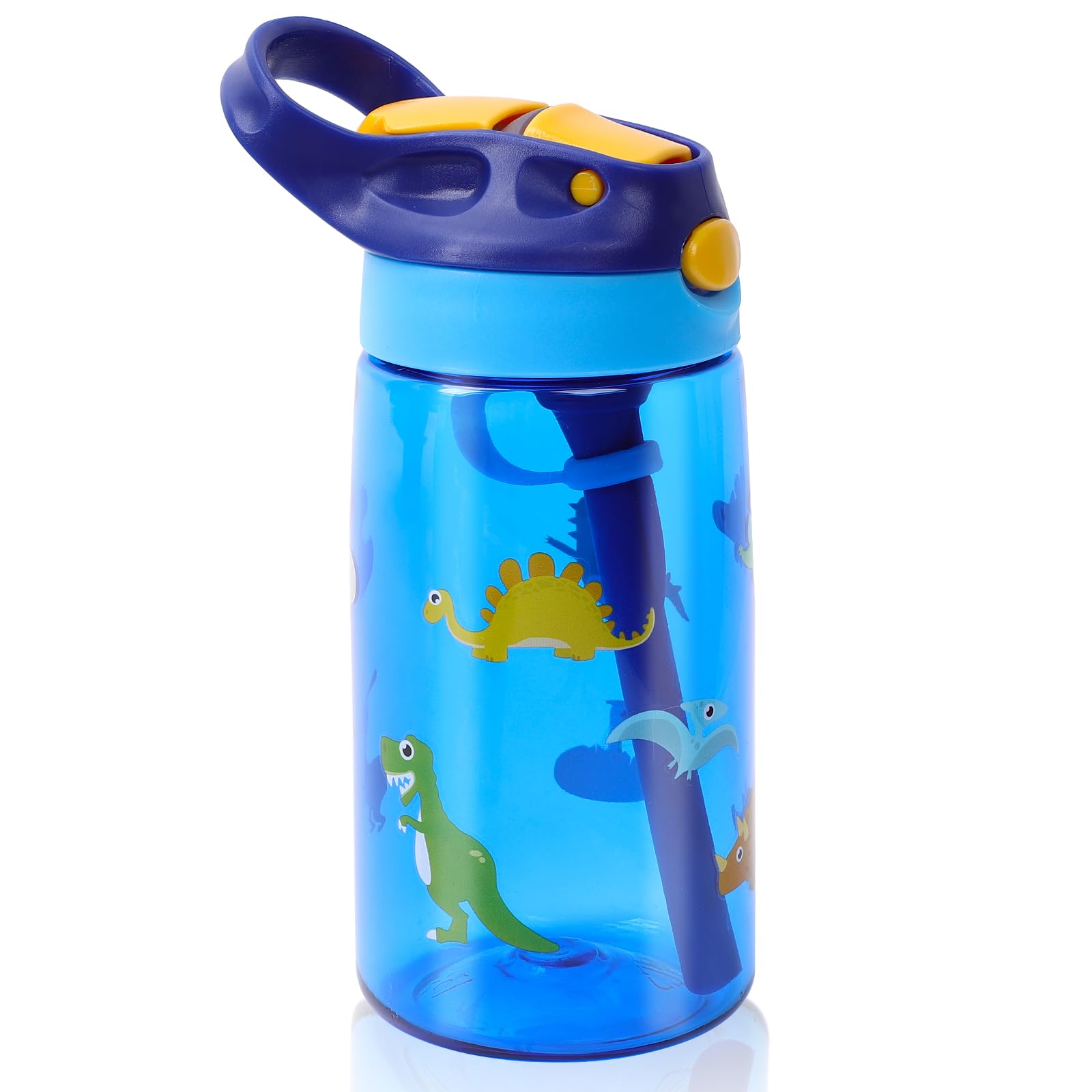SENBSLAN Kids Water Bottles With Straw,480ml Drinks Bottle for School,Leakproof kids Bottle BPA free Tritan Sport Bottle for Girls Boys (Dinosaur)