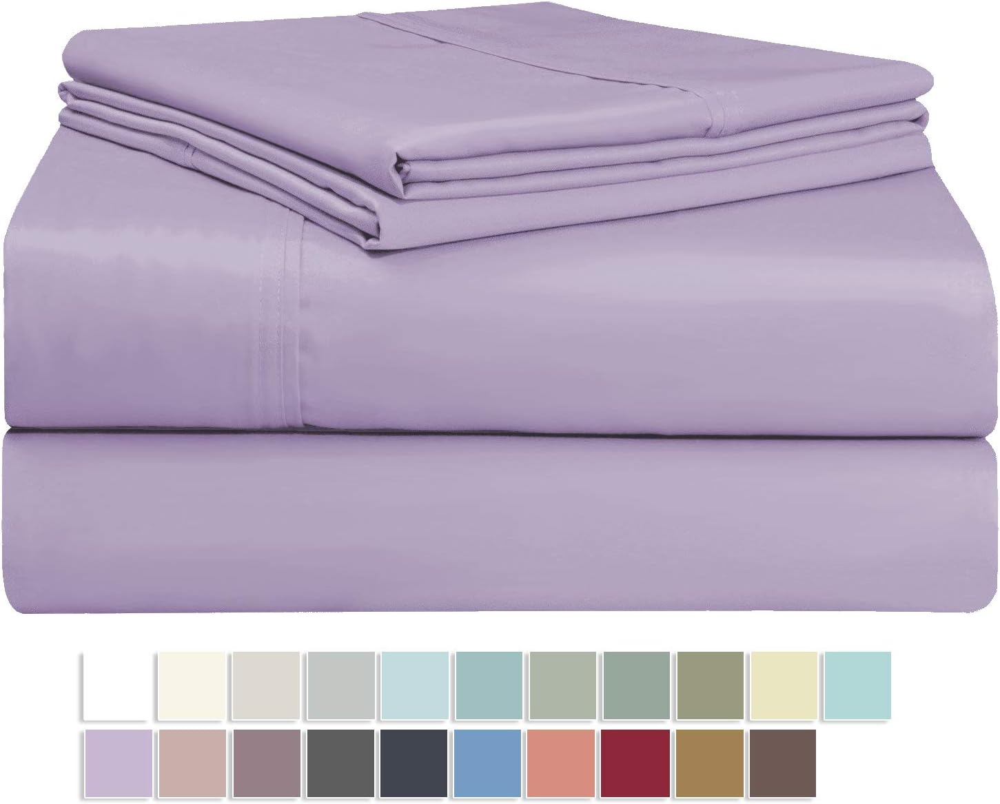 Pizuna 400 Thread Count Queen Cotton Sheets Set Lavender, 100% Long Staple Cotton Soft Sateen Bed Sheets Deep Pocket fit Upto 15 inch (100 Cotton Sheets Queen Lavender)