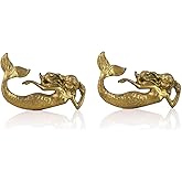 SOFFEE DESIGN Set of 2 Vintage Gold Mermaid Cabinet Knobs for Drawer, Ocean Beach Theme Aged Treatment Antique Door Knobs with Mounting Screws for Cupboard, Kitchen Furniture