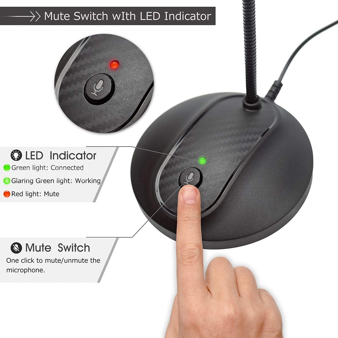 USB Desktop Microphone with Mute Button,Plug&Play Condenser,Computer, PC, Laptop, Mac, PS4 Mic LED Indicator -360 Gooseneck Design -Recording, Dictation, YouTube, Gaming, Streaming (Omnidirectional): Electronics