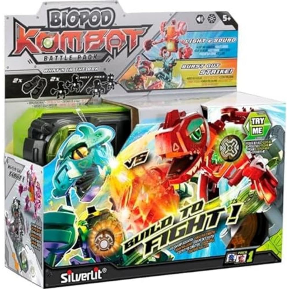 Silverlit Biopod Kombat, Fun to Build and Battle Electronic Creature Robots, Terrifying Noises and LED Effects, 2 Robots and 2 Battle Stations Included, 20+ Parts to Build, Children 5+
