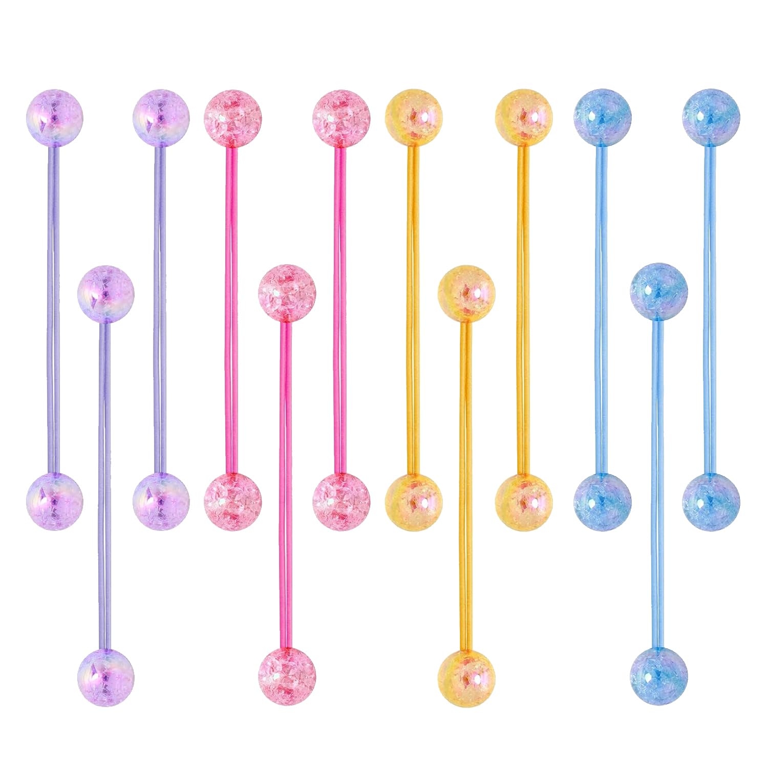 12-Piece Set of Double-Bead Bubble Hair Ties, Fruit-Coloured Acrylic Ball Accessories for Women and Girls, Colourful Decorative Hair Bands in Four Styles