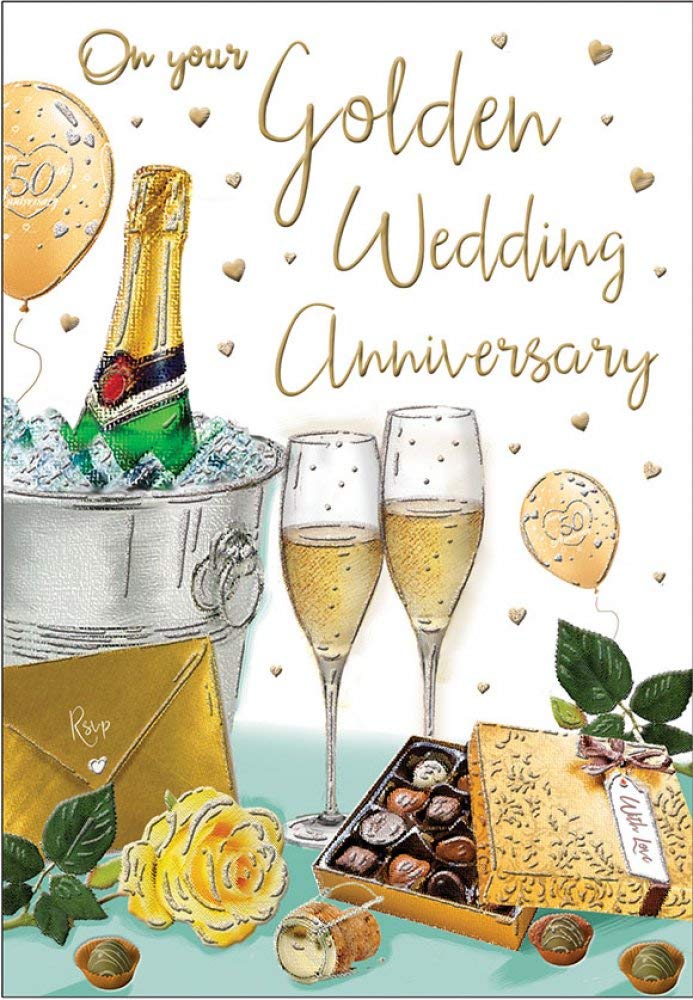 Regal Publishing - On Your Golden Anniversary Card (C80046) - Champagne and Chocolates - yellow|oak|beige|green|black, 9 x 6 Inches