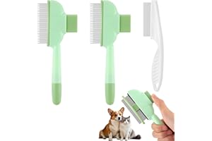 LUSOFIE 3pcs Cat Flea Brush Self-Cleaning Flea Brush for Dogs with Release Button With Long & Short Stainless Steel Teeth Dog Grooming Self Cleaning