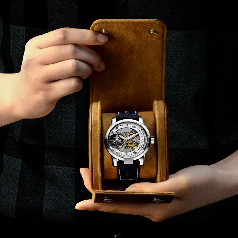 Rudmox Watch Travel Case, Luxury Leather Watch Roll Organizer Box, Jewelry Storage Case Gifts for Man and Woman Christmas Anniversary Birthday(Brown)