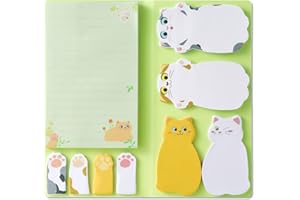 Hommie Cat Sticky Notes Set, Cute Sticky Note Animal Divider Tabs Bundle Writing Memo Pads Page Marker, Sticky Notes Pads for Cat Lovers Kids Office School Supplies Creative Gifts