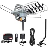 Outdoor TV Antenna, Digital Amplified HD TV Antenna 150 Mile Long Range with Mounting Pole & 33 ft RG6 Coax Cable,for UHF VHF
