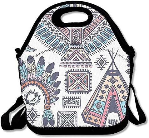 Marvin Conrad Indian Teepee Tent Eagle Symbol Moon Sun And Feather Chief Hat Lunch Bag Tote For School Work Outdoor