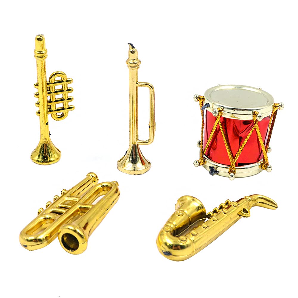CENPEK 5pcs Miniature Musical Instrument Drums Saxophones Trumpets Medium for 1:12 Dollhouse Deco