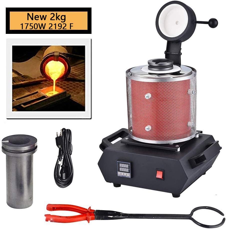 Uttiny Gold Melting Furnace, 1750W 2192 F Melting Furnace with Graphite Crucible Automatic Gold, Silver, Copper and Aluminum for Refining Casting Gold Silver Copper Jewelry Making (New 2kg)