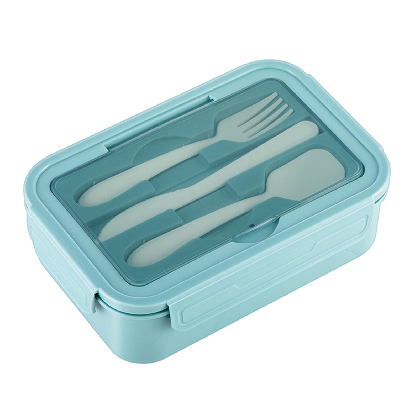 Tianlong Bento Lunch Box Adults Kids with 3 Compartments, 1400ML Lunchbox Lunch Containers for Work Leak-Proof Sandwich Box Microwave Safe Built in Cutlery Set Spoon & Fork, Blue.