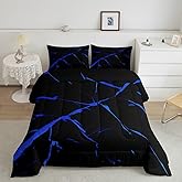 Feelyou Blue Black Geometric Comforter Set Full Size Kids Marble Bedding Set for Boys Girls Teens Abstract Stripes Comforter Breathable Abstract Texture Duvet Set Crack Quilt Set