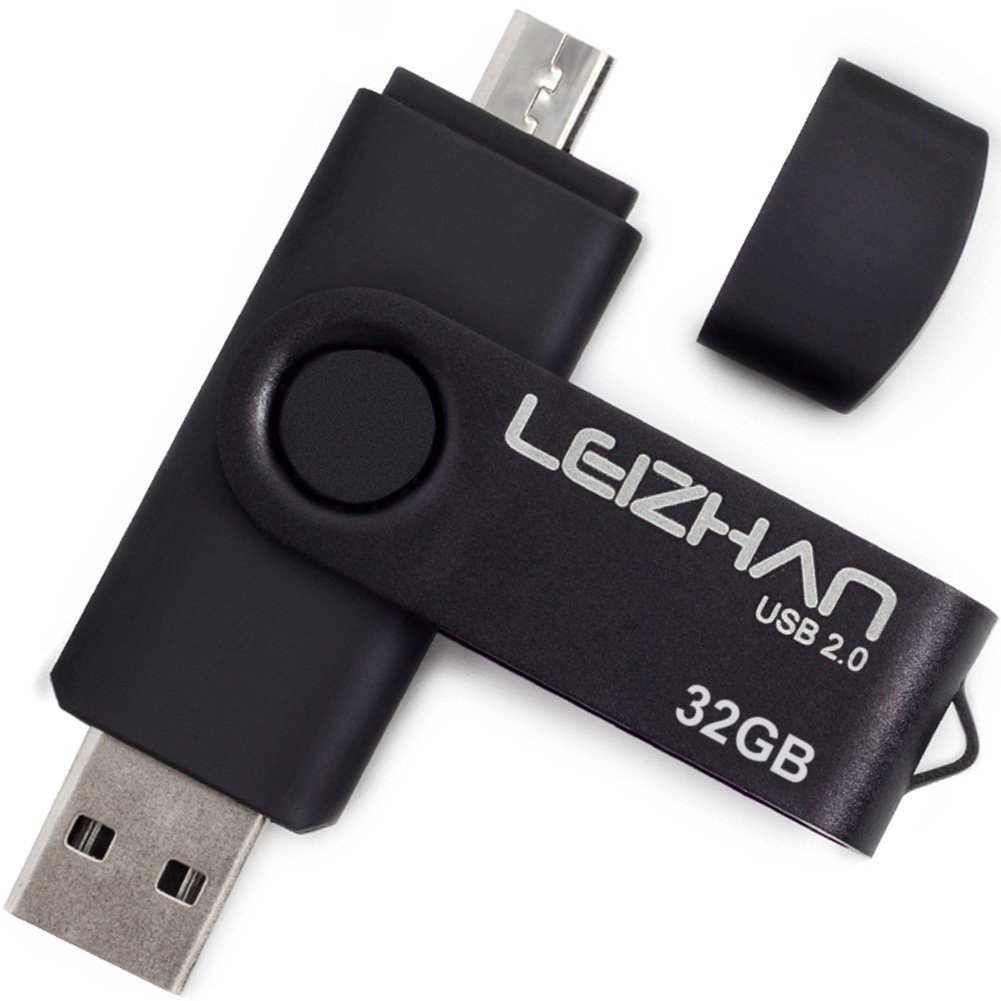 LEIZHAN OTG USB Flash Drive 2.0 32GB Metal Pendrive For Android Smart Phone USB Flash Disk Micro USB Pen Drive Memory Stick U Disk Black