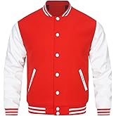 HOOD CREW Mens Varsity Jackets Faux Leather Sleeve Letterman Boys College Baseball Jacket