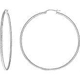 Sterling Silver Womens 2mm x 10mm Diamond-Cut Hoop Earrings